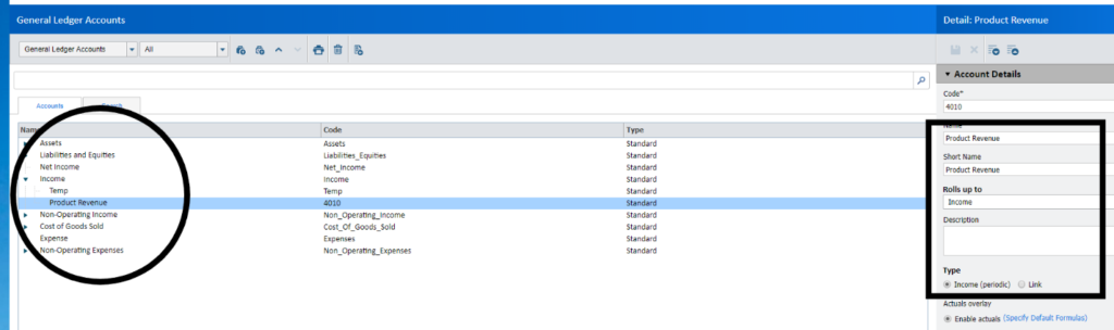 General Ledger Root Account in Adaptive Insights