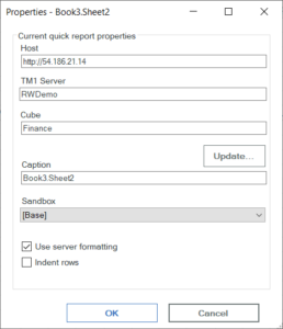 How to change connection used by quick reports in IBM Planning Analytics